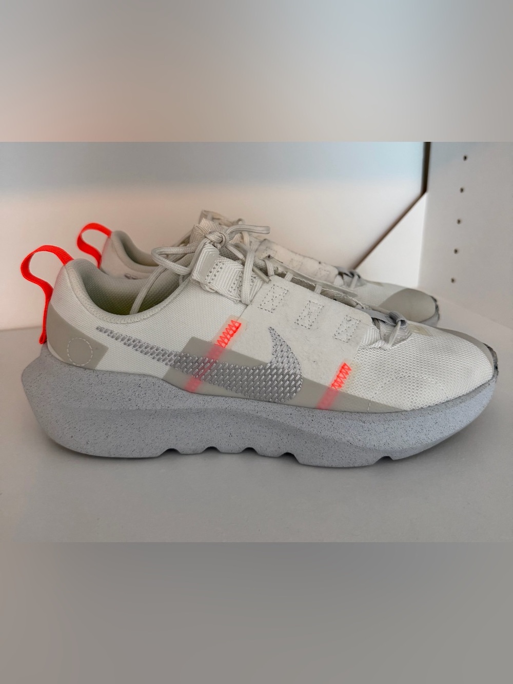 (Youth: 7Y) Kids Nike Crater Impact White and Gray Sneakers